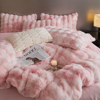 HKM-359571 Fur Velvet Fitted Sheet Set - Four-Piece Bedding Collection for 1.5m, 1.8m, and 2.0m Beds