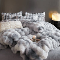 HKM-359571 Fur Velvet Fitted Sheet Set - Four-Piece Bedding Collection for 1.5m, 1.8m, and 2.0m Beds