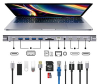 HKM-359635 12-in-1 USB Extension Hub Docking Station, 0.22m Length, No External Power Required