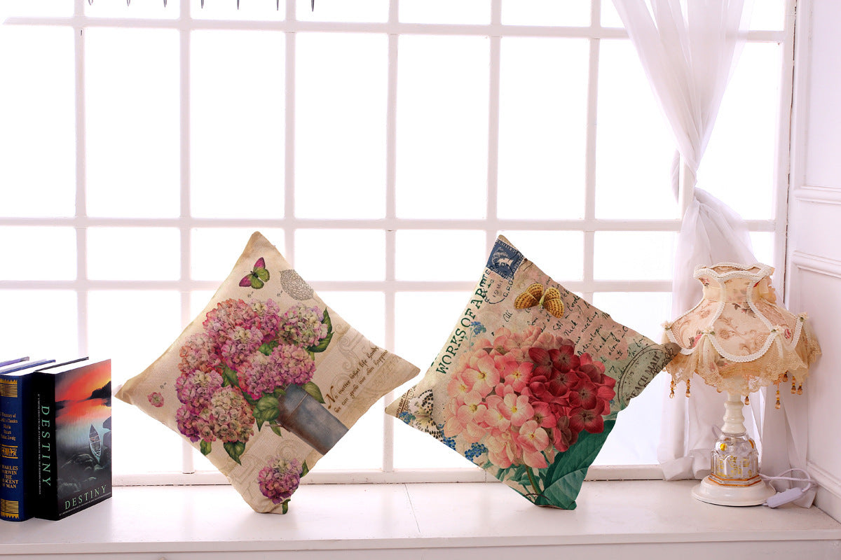 HKM-359635 Retro Flower Pattern Peach Skin Decorative Pillowcase - 45x45 cm