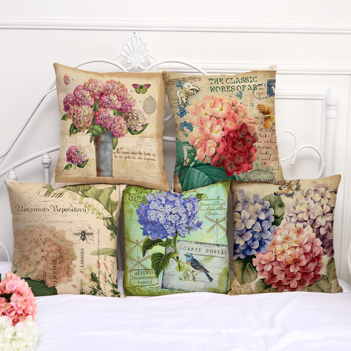 HKM-359635 Retro Flower Pattern Peach Skin Decorative Pillowcase - 45x45 cm