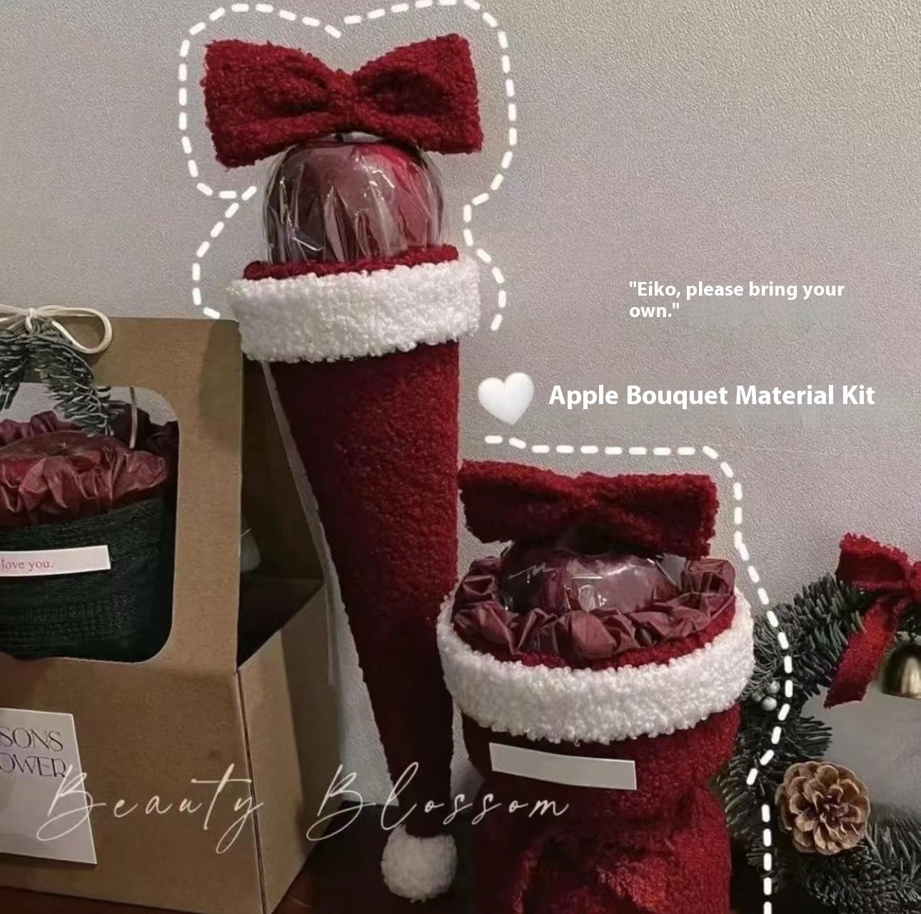 HKM-359699 Christmas Eve Fruit Bouquet with Single Bow – 33cm Long, Festive Design