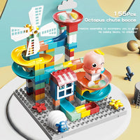 HKM-359827 155-Piece DIY Marble Race Building Blocks Set - Creative 3D Slide Track for Kids Ages 3 and Up