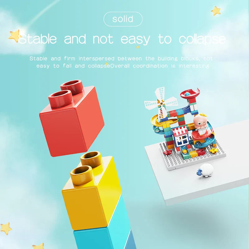 HKM-359827 155-Piece DIY Marble Race Building Blocks Set - Creative 3D Slide Track for Kids Ages 3 and Up