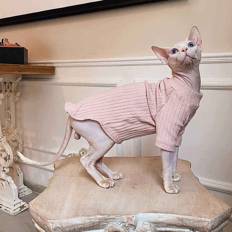 HKM-359891 Cotton Stretch Cat Clothes for Hairless Breeds - Casual Minimalist Style