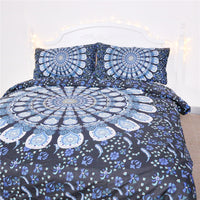 HKM-360019 Blue Peacock Pattern Polyester Fiber Bedding Set - Available in Twin, Full, Queen, and King Sizes