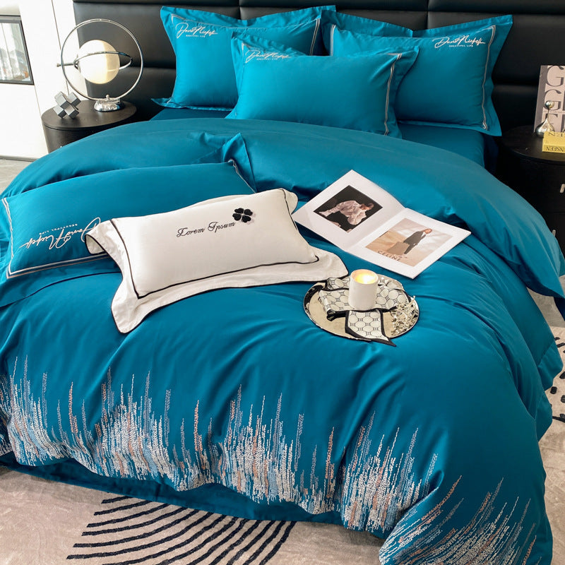 HKM-360083 Four-Piece Pure Cotton Bedding Set for Year-Round Comfort, Includes Quilt Cover, Bed Sheet, and Pillowcases