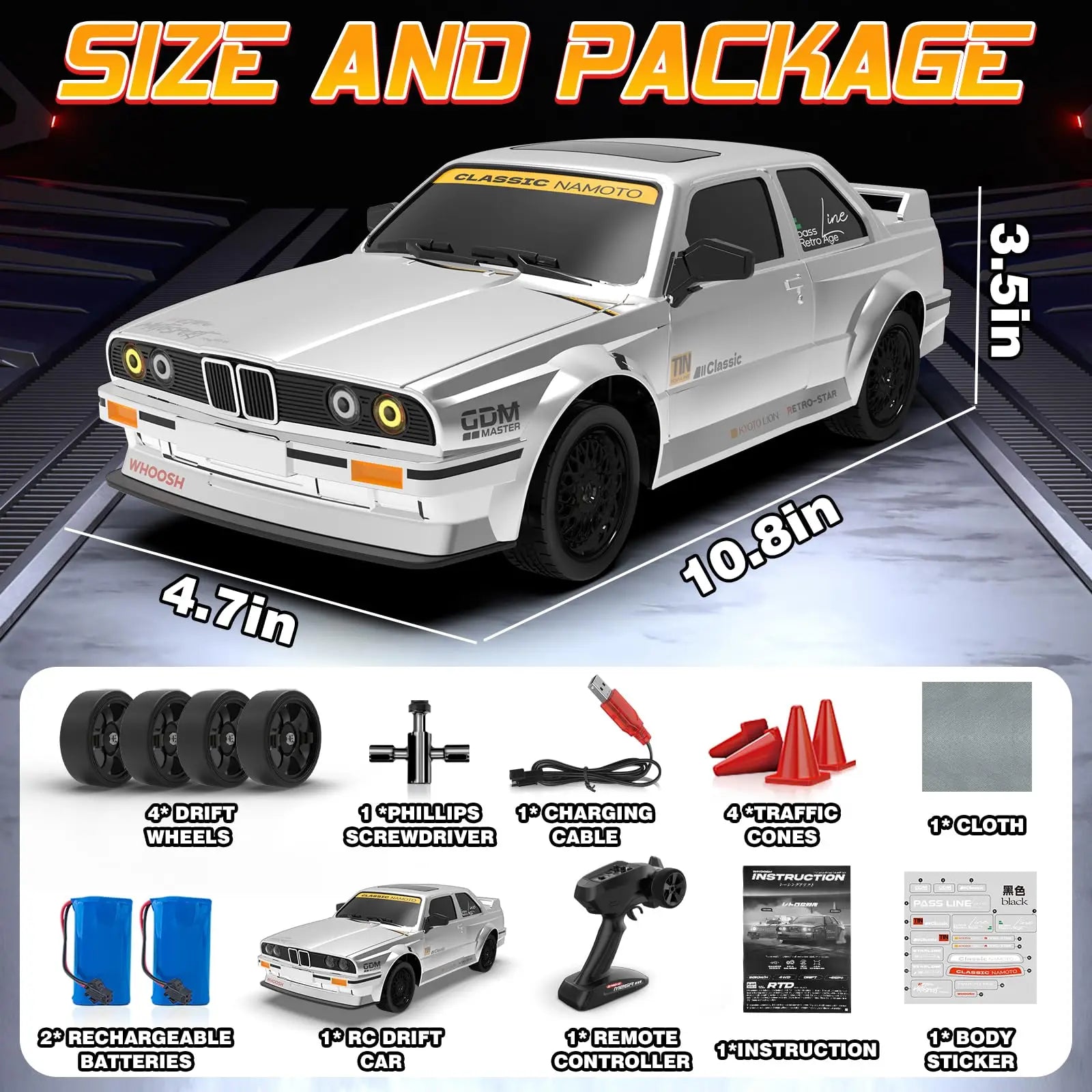 HKM-360211 1:16 Scale 4WD Remote Control Drift Car with Gyro, 50km/H Speed, 2.4GHz, Indoor/Outdoor Use