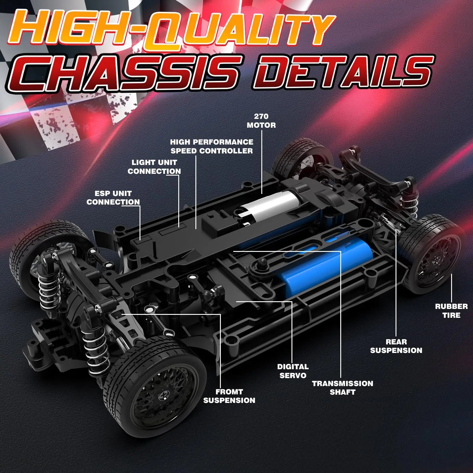 HKM-360211 1:16 Scale 4WD Remote Control Drift Car with Gyro, 50km/H Speed, 2.4GHz, Indoor/Outdoor Use