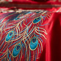 HKM-360403 Four-Piece Red Wedding Bedding Set in Long-Staple Cotton with Embroidery