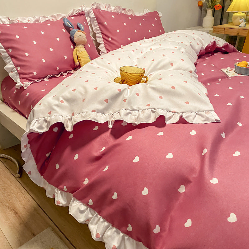 HKM-360403 Three-Piece Princess Heart Floral Bed Sheet Set for 1.2m to 2.0m Beds