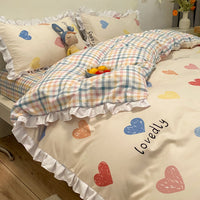 HKM-360403 Three-Piece Princess Heart Floral Bed Sheet Set for 1.2m to 2.0m Beds