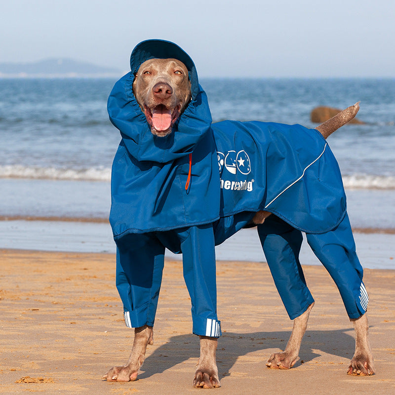 HKM-360659 Hooded Adjustable Raincoat for Medium to Large Dogs - Waterproof Four-Leg Design in Multiple Colors