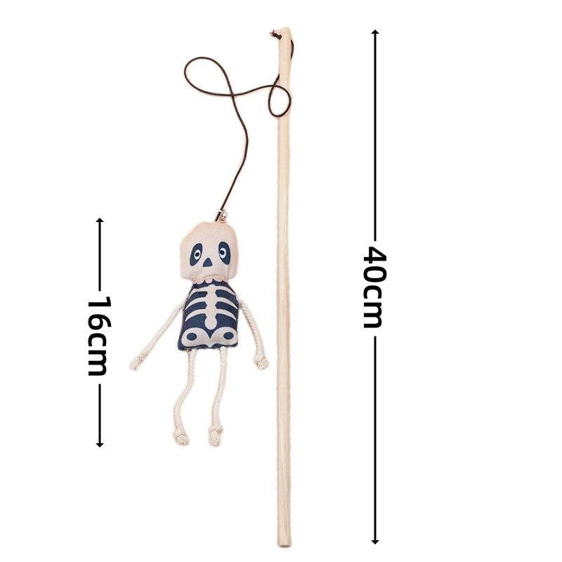 HKM-360723 Halloween Cat Teaser Wand - Plush Pumpkin and Skull Designs, 40cm Length