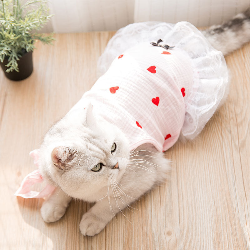 HKM-360851 Breathable Cute Pet Skirt for Kittens and Puppies - Double-Layer Yarn with Mesh and Lace