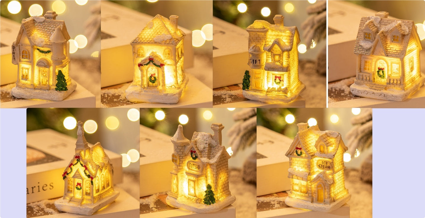 HKM-360851 LED Luminous Resin Christmas House Decorations – Various Styles