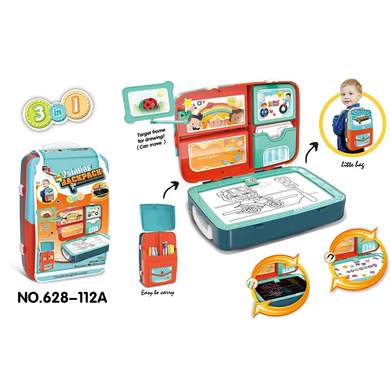 HKM-360979 3-in-1 Educational Drawing Backpack and Magnetic Drawing Board Play Set for Kids Ages 2-13