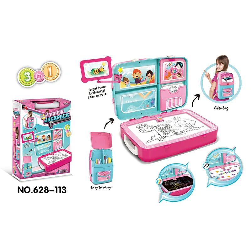 HKM-360979 3-in-1 Educational Drawing Backpack and Magnetic Drawing Board Play Set for Kids Ages 2-13