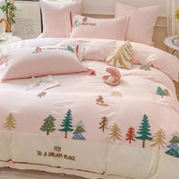HKM-361235 Cotton Bedding Set with Geometric and Floral Patterns - Four-Piece Embroidered Collection