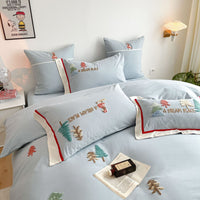 HKM-361235 Cotton Bedding Set with Geometric and Floral Patterns - Four-Piece Embroidered Collection