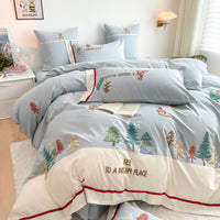 HKM-361235 Cotton Bedding Set with Geometric and Floral Patterns - Four-Piece Embroidered Collection