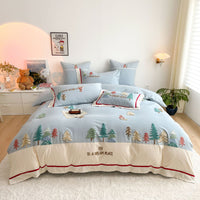 HKM-361235 Cotton Bedding Set with Geometric and Floral Patterns - Four-Piece Embroidered Collection