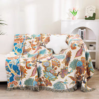 HKM-361235 Floral and Plant Design Woven Cotton Gauze Towel Blanket in Multiple Sizes