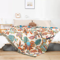 HKM-361235 Floral and Plant Design Woven Cotton Gauze Towel Blanket in Multiple Sizes