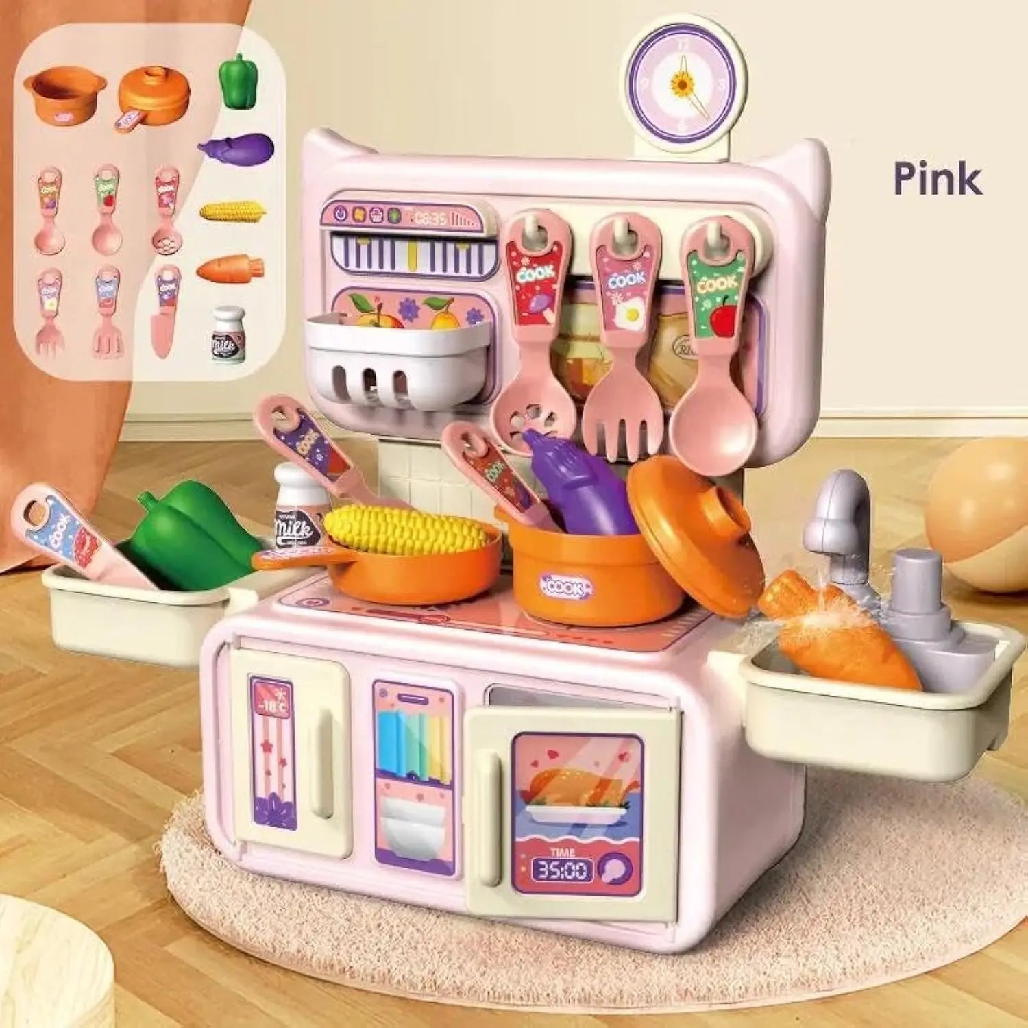 Plastic Pretend Play Kitchen Toy Set for Children – 13-Piece Mini Kitchen Playset