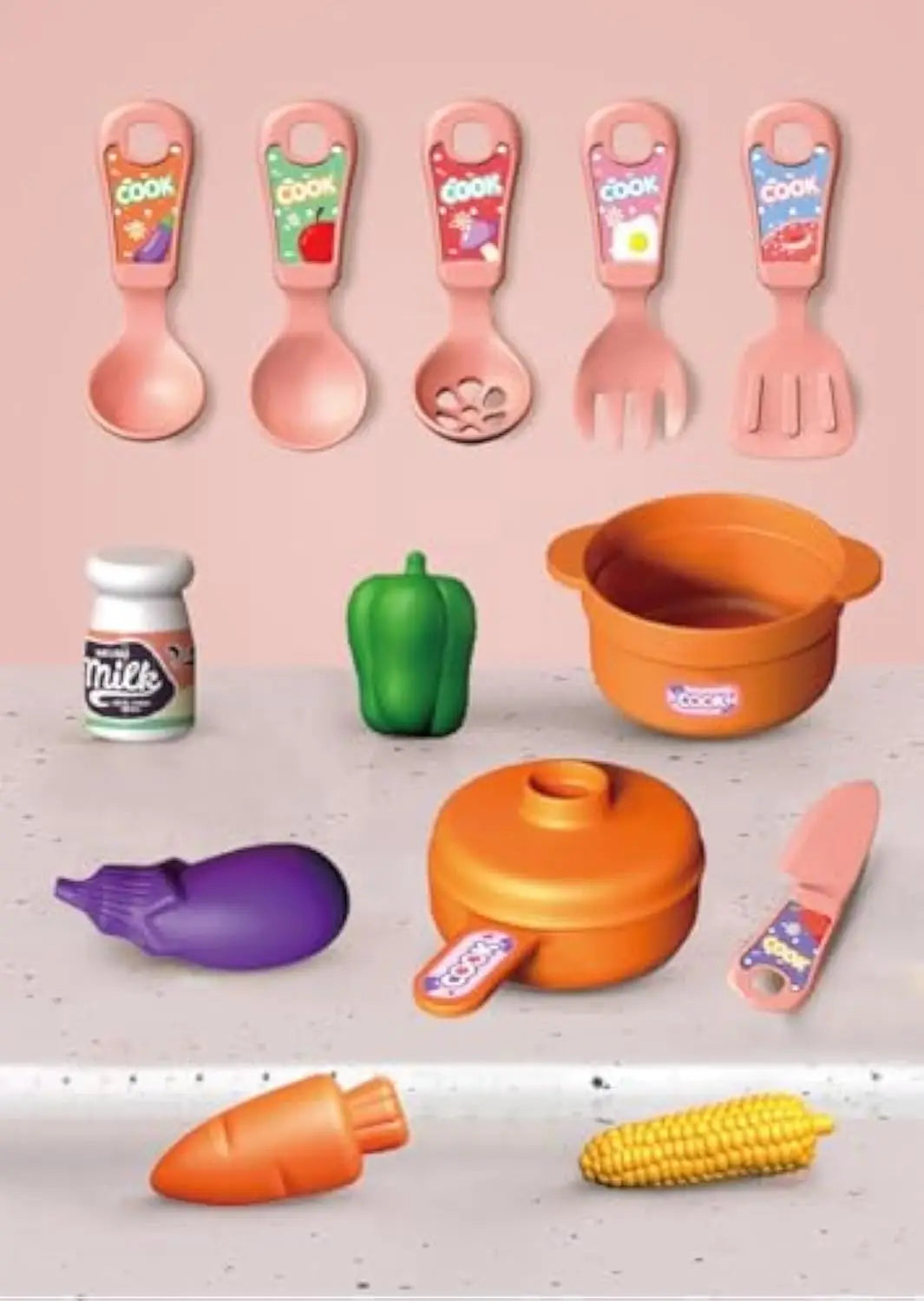 Plastic Pretend Play Kitchen Toy Set for Children – 13-Piece Mini Kitchen Playset