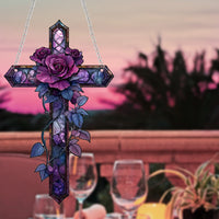 HKM-361491 Purple Cross Acrylic Wall Decoration for Bedroom or Study - Waterproof and Durable Design