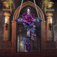 HKM-361491 Purple Cross Acrylic Wall Decoration for Bedroom or Study - Waterproof and Durable Design
