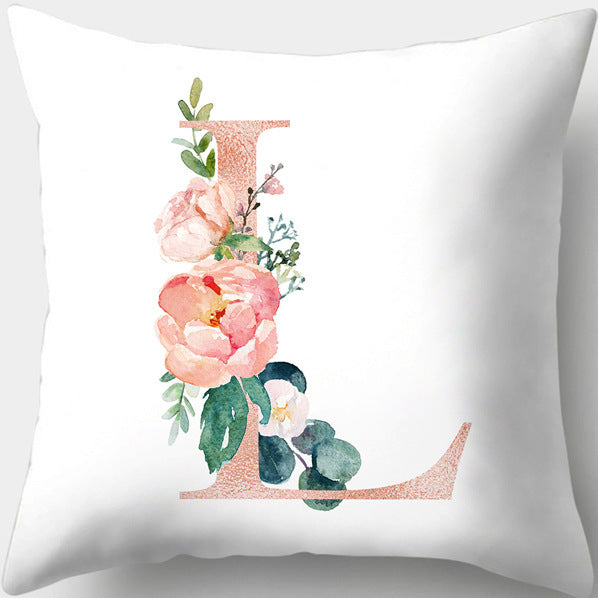 HKM-361619 Single-Sided Digital Printing Peach Skin Pillowcase – 45cm x 45cm with Letter Flowers Design