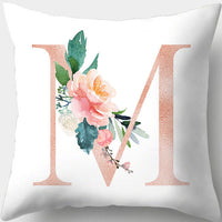 HKM-361619 Single-Sided Digital Printing Peach Skin Pillowcase – 45cm x 45cm with Letter Flowers Design