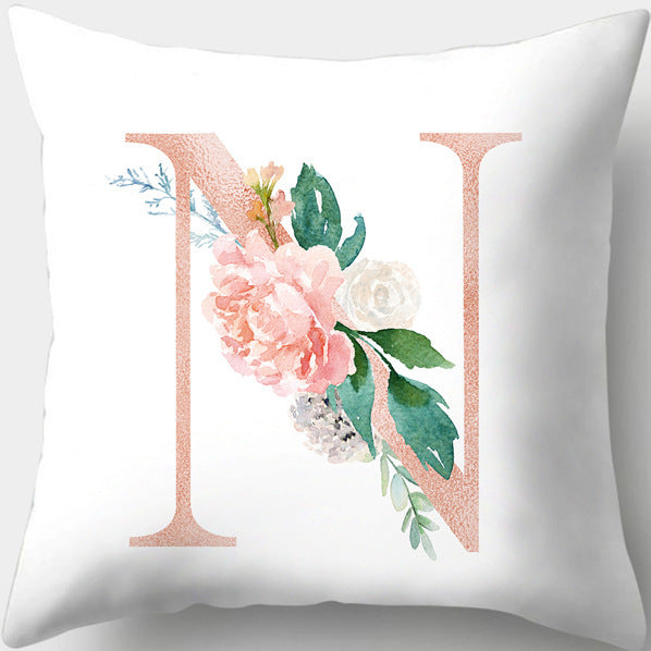 HKM-361619 Single-Sided Digital Printing Peach Skin Pillowcase – 45cm x 45cm with Letter Flowers Design