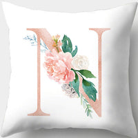 HKM-361619 Single-Sided Digital Printing Peach Skin Pillowcase – 45cm x 45cm with Letter Flowers Design