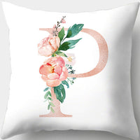 HKM-361619 Single-Sided Digital Printing Peach Skin Pillowcase – 45cm x 45cm with Letter Flowers Design