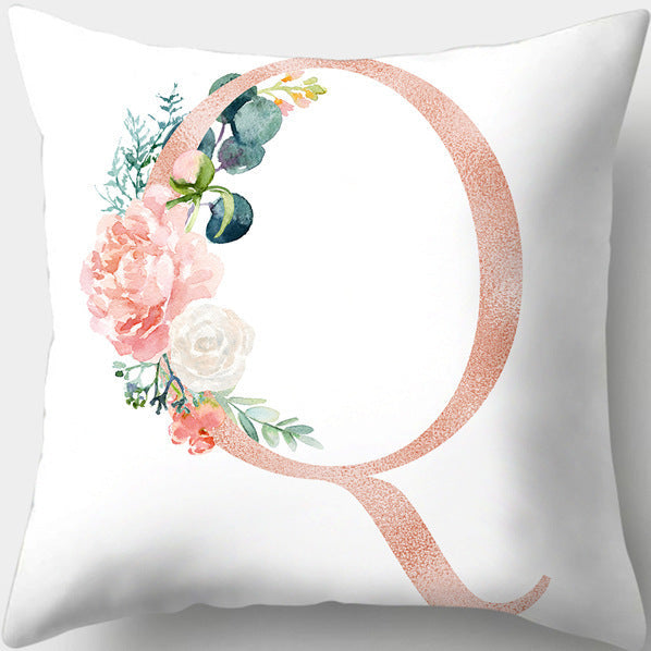 HKM-361619 Single-Sided Digital Printing Peach Skin Pillowcase – 45cm x 45cm with Letter Flowers Design