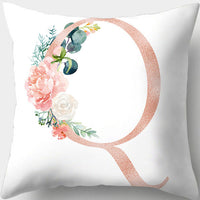 HKM-361619 Single-Sided Digital Printing Peach Skin Pillowcase – 45cm x 45cm with Letter Flowers Design