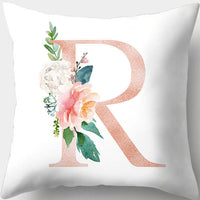 HKM-361619 Single-Sided Digital Printing Peach Skin Pillowcase – 45cm x 45cm with Letter Flowers Design