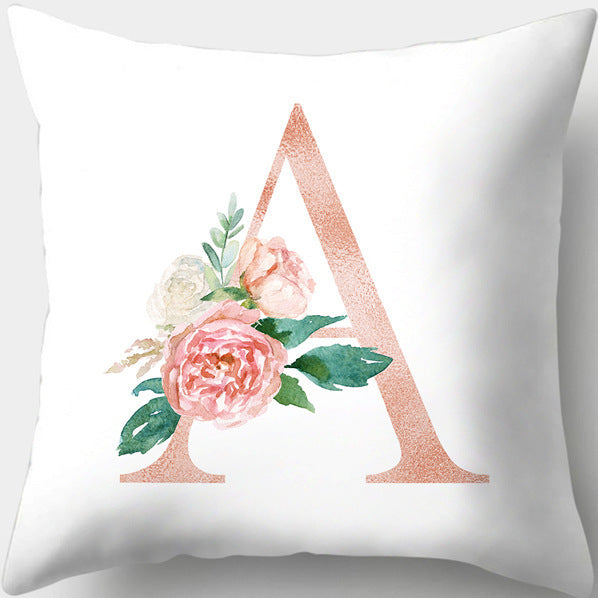 HKM-361619 Single-Sided Digital Printing Peach Skin Pillowcase – 45cm x 45cm with Letter Flowers Design
