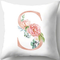 HKM-361619 Single-Sided Digital Printing Peach Skin Pillowcase – 45cm x 45cm with Letter Flowers Design