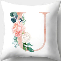 HKM-361619 Single-Sided Digital Printing Peach Skin Pillowcase – 45cm x 45cm with Letter Flowers Design
