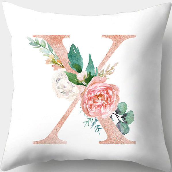 HKM-361619 Single-Sided Digital Printing Peach Skin Pillowcase – 45cm x 45cm with Letter Flowers Design