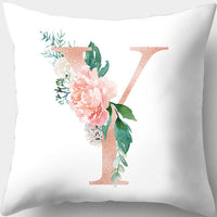 HKM-361619 Single-Sided Digital Printing Peach Skin Pillowcase – 45cm x 45cm with Letter Flowers Design