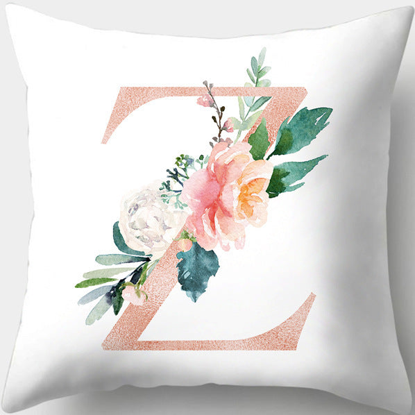 HKM-361619 Single-Sided Digital Printing Peach Skin Pillowcase – 45cm x 45cm with Letter Flowers Design