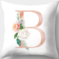 HKM-361619 Single-Sided Digital Printing Peach Skin Pillowcase – 45cm x 45cm with Letter Flowers Design