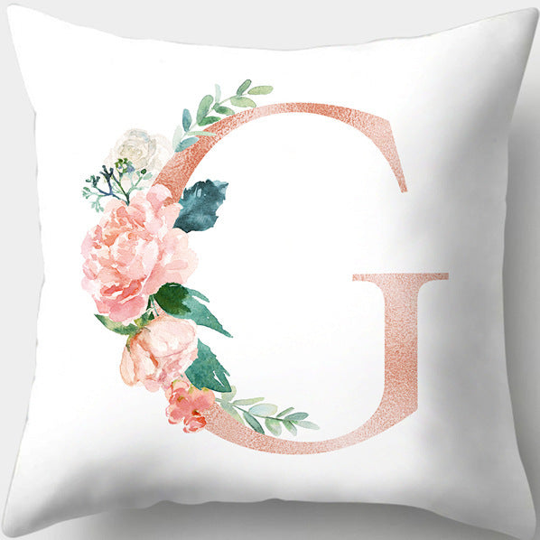 HKM-361619 Single-Sided Digital Printing Peach Skin Pillowcase – 45cm x 45cm with Letter Flowers Design