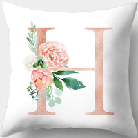 HKM-361619 Single-Sided Digital Printing Peach Skin Pillowcase – 45cm x 45cm with Letter Flowers Design