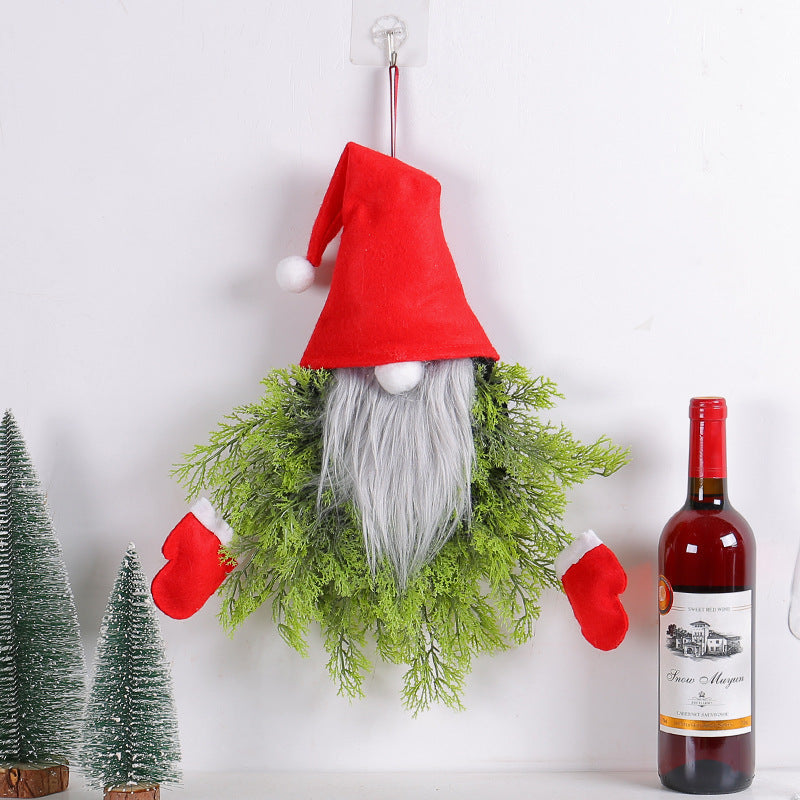 HKM-361683 Luminous Faceless Old Man Christmas Garland for Creative Door Hanging, Green Grass Hat, 40x5x55cm